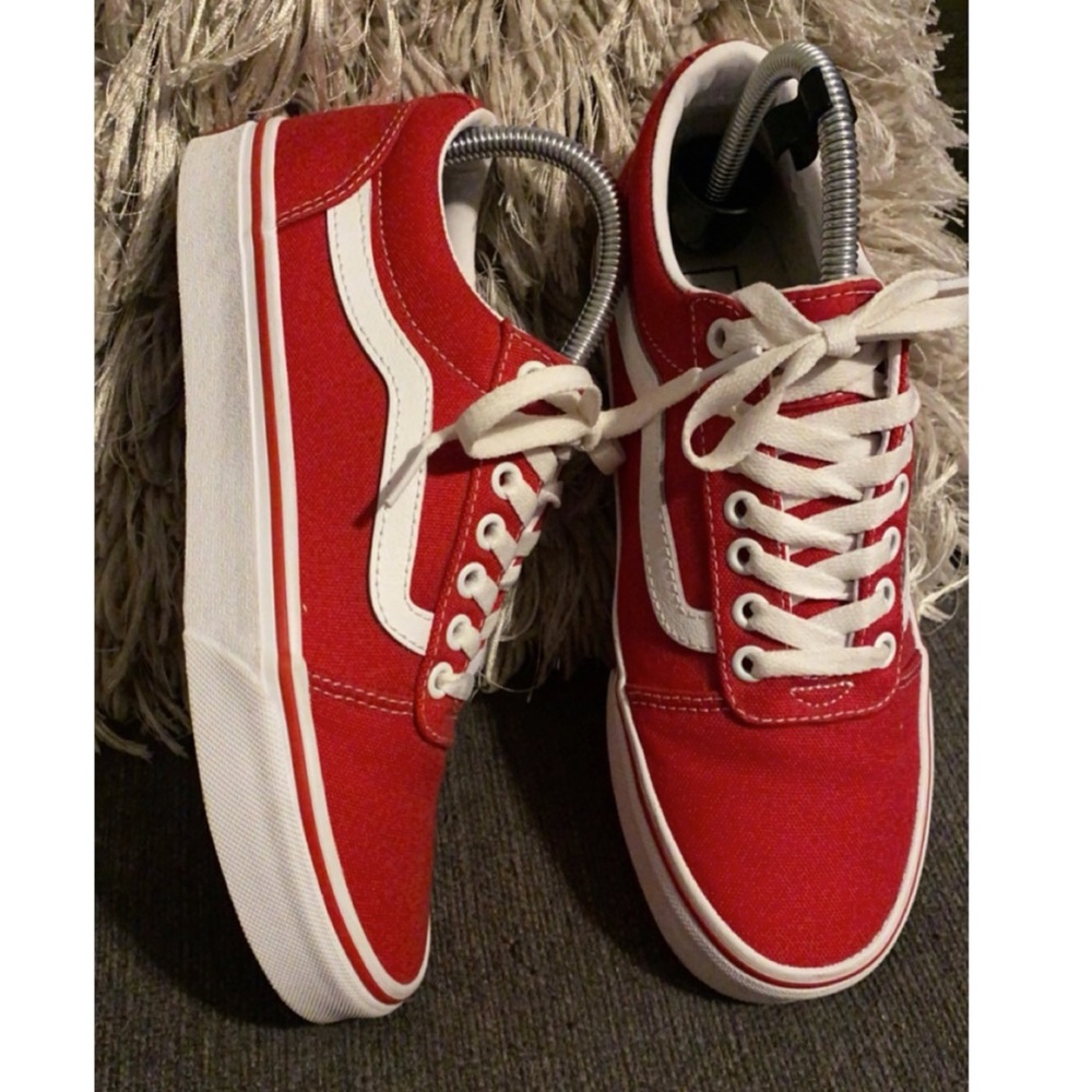 Men’s Red and White Canvas Vans